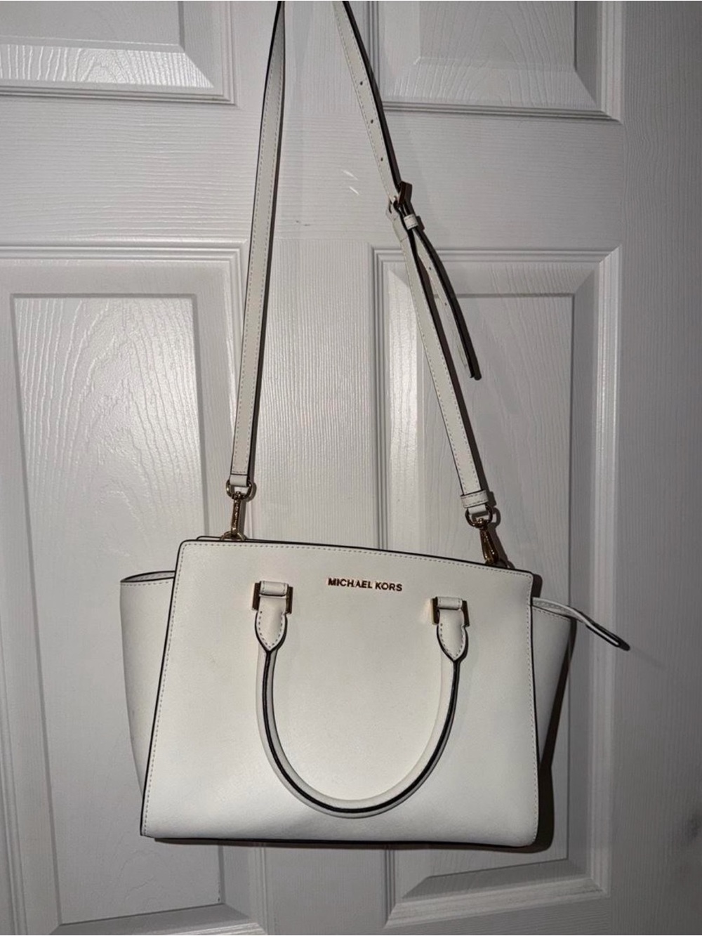 Michael Kors White Leather Satchel with Gold Hardware